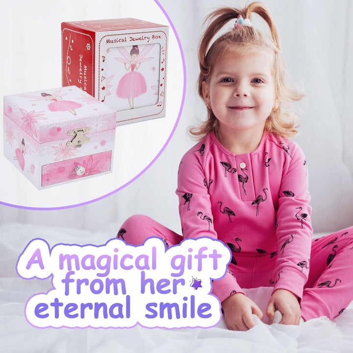 Girls Musical Jewelry Box with Drawer and Spinning Ballerina,Fairy Disign Kids Music Box for Little Girls Gifts Jewel Storage for Kids Ages 3-10
