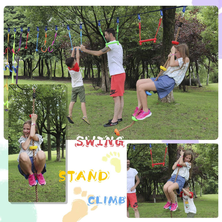 Colorful Climbing Rope - 6.5Ft with 5 Knotted Foot - Kids Ninja Rope for Ninja Warrior Slackline Obstacle Course Accessories Kids Swing Set Backyard Play