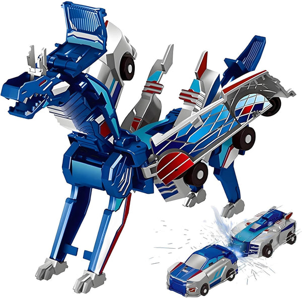 Dinosaur Transforming Car Toy, Magnetic Cars Transform into Dinosaurs,Fun - Collision Transformation Car Toys for Boys & Girls|Party Favors Gift for Birthday, Christmas (Blue)
