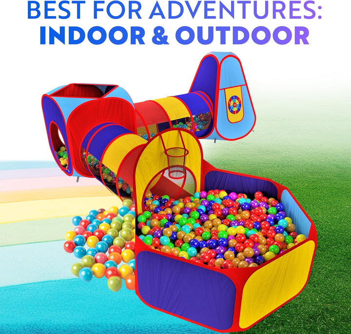 5Pc Kids' Play Tents & Tunnels - Ball Pit for Toddlers, Basketball Hoop, Crawling Tubes, Pop-Up Playhouses, Baby Obstacle Course for Indoor or Outdoor Use