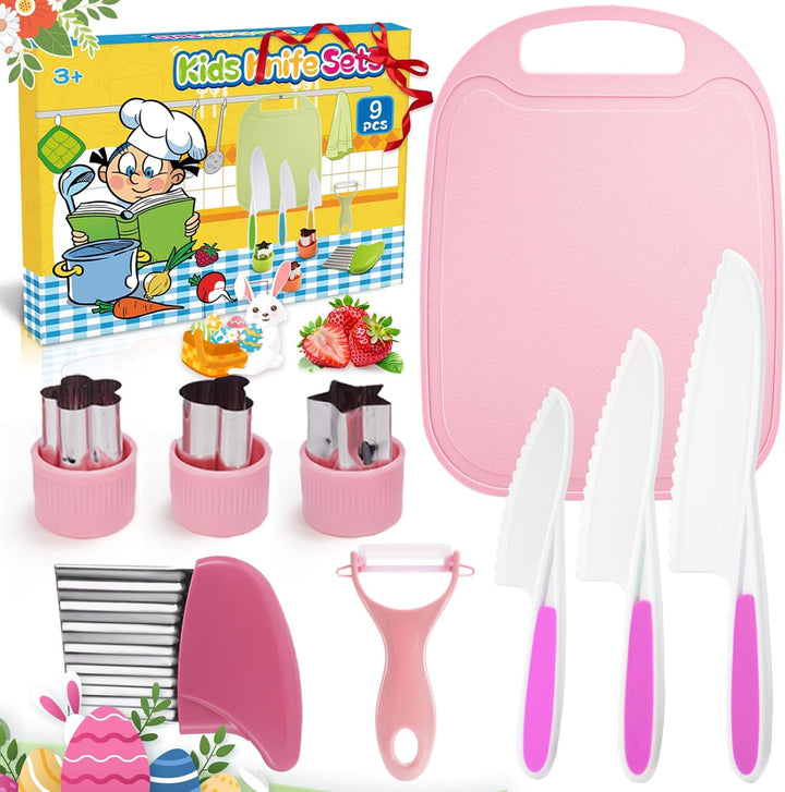 Kids Kitchen Knife Set for Real Cooking & Basket,Montessori Toys for 3 4 5 6 7 8 9 10 Year Old Girls Birthday Gifts, Toddler Knife Set, Toddler Kitchen Tools