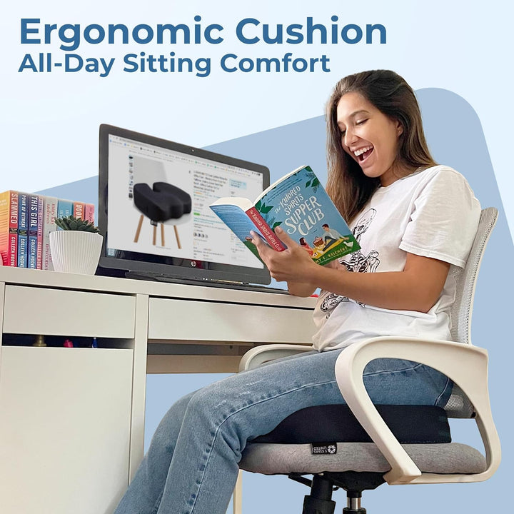 Seat Cushion for Tailbone Pain Relief – Memory Foam Lifting Pillow for Coccyx, Hip, Hemorrhoid, Sciatica & Post-Surgery Recovery – Wheelchair, Car, Desk, Gaming & Office Chairs, Black