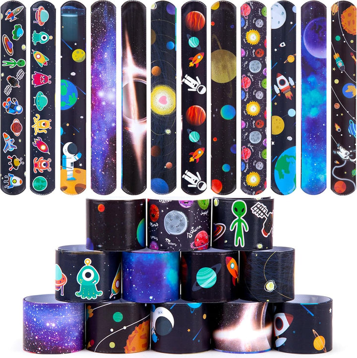Slap Bracelets, 48PCS Kids Slap Wristbands with UFO Astronaut Space Stars Pattern Snap Bracelets for Party Favor New Year Gifts School Classroom Prize Exchange