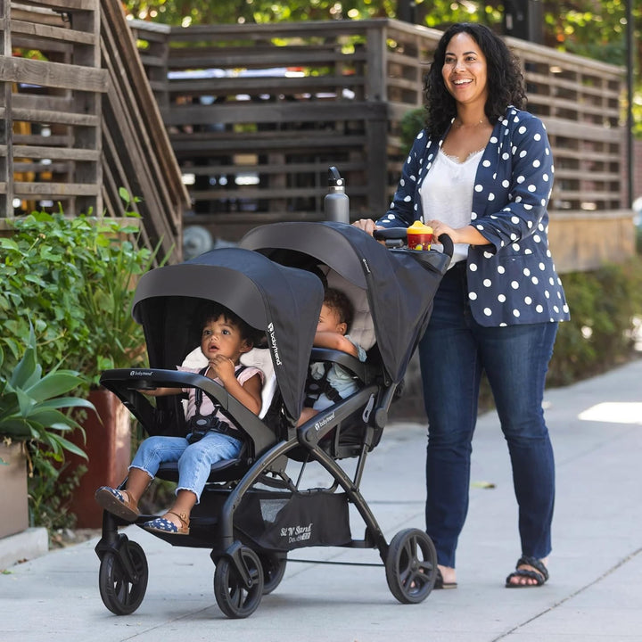 Sit N' Stand Double Stroller & Travel System for Babies & Toddlers, Stormy - Portable, Compact, and Lightweight Foldable Tandem Stroller
