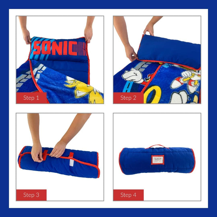 Sonic the Hedgehog 21"(W) X 45"(L) Soft Toddler Nap Mat with Pillow and Blanket Perfect for Preschool, Daycare, and Travel (100% Official Licensed Product)