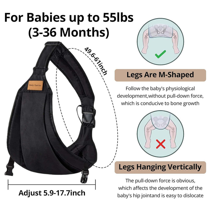 Baby Sling Carrier,Baby Carrier Newborn to Toddler Carrier Essentials Safety Non-Slip Baby Half Wrapped Sling Hip Holderr Carrying 8-35Lbs(Black)