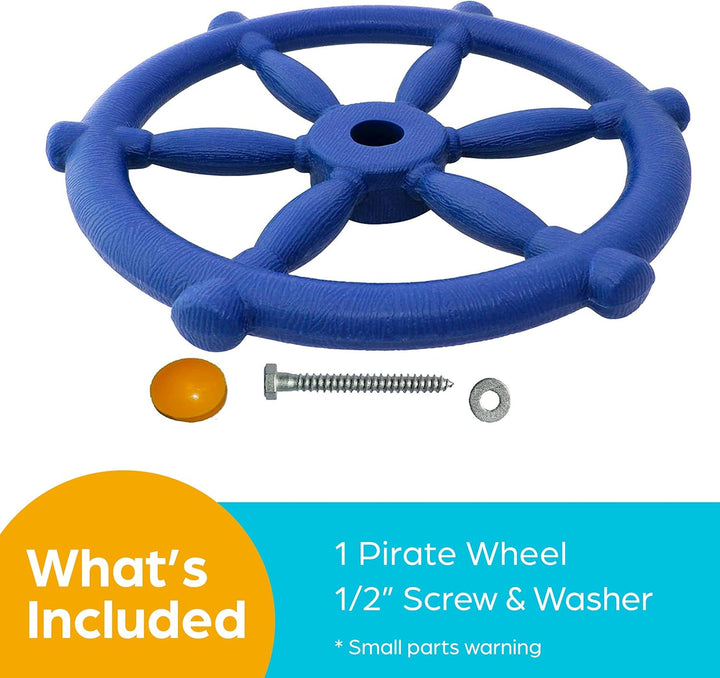 Pirate Ship Wheel for Kids - Toy Steering Wheel for Treehouse, Outdoor Playhouse, Backyard Playset or Swing Set - Playground Accessories & Attachments (Blue)