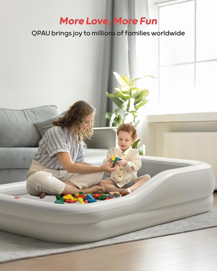 Inflatable Toddler Travel Bed with 3-Sided Safety Bumpers, Extra Large Kids Air Mattress, Includes Fast Electric Pump & Detachable Mattress, Portable for Camping, Travel, Home Use (Grey)