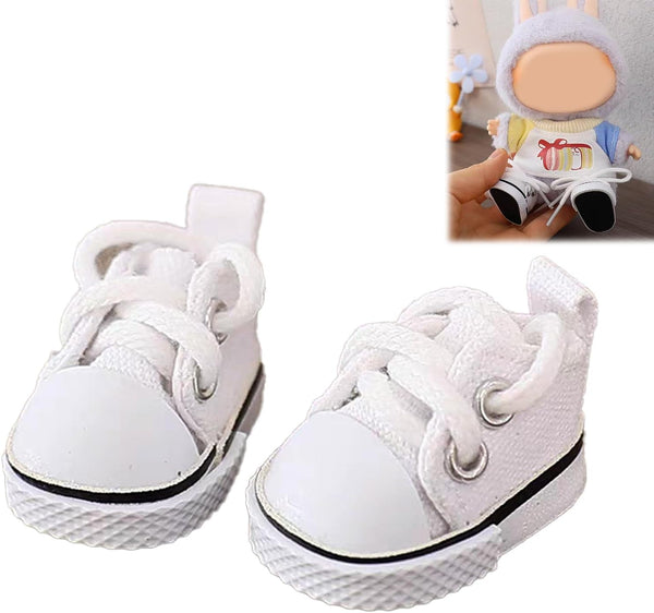 Mini Doll Shoes, 1 Pair Cute Lace up Canvas Sneakers Compatible for 17Cm/15Cm Doll Shoes Toy Outfit Accessories(White)