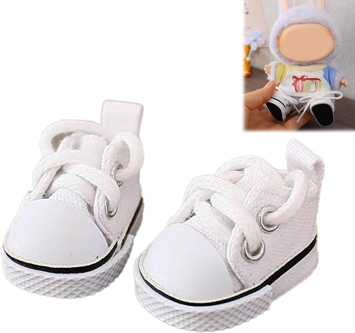 Mini Doll Shoes, 1 Pair Cute Lace up Canvas Sneakers Compatible for 17Cm/15Cm Doll Shoes Toy Outfit Accessories(White)