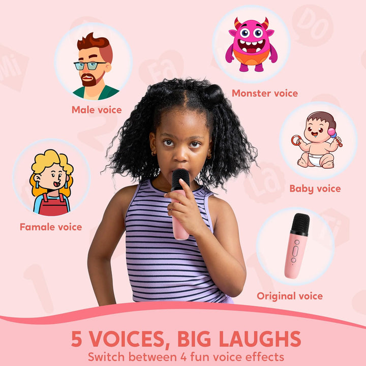 Karaoke Machine, Mini Karaoke Machine with 2 Wireless Microphones for Kids and Adults, Bluetooth Speaker Toys, Birthday Girls Gift for Ages 3,4, 5, 6,7, 8,9,10,11,12+ Years Old(Pink)