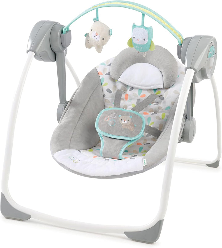 Soothe 'N Delight Compact Portable 6-Speed Plush Baby Swing with Music, Folds Easy, 0-9 Months 6-20 Lbs (Cozy Kingdom)