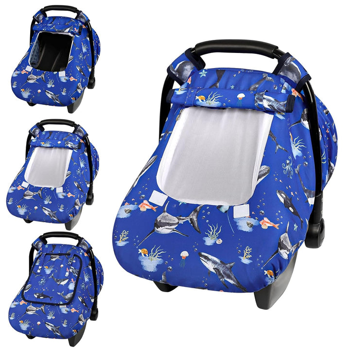 Floral Baby Carseat Cover Girls,  Infant Car Seat Covers Canopy for Newborn with 2 Layers Windows of Breathable Mesh/Fabric, Lightweight Polyester/Minky Dot Backing, Snug Fit Most Baby Car Seat