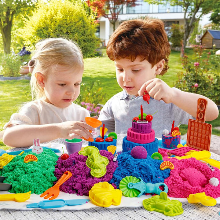 Sensory Play Kit: Sand Art & Ice Cream Toy - 4Lbs Colorful Sand,Molds,Tools,Sandbox W/Lid - Fun Gift for Kids(3-8)