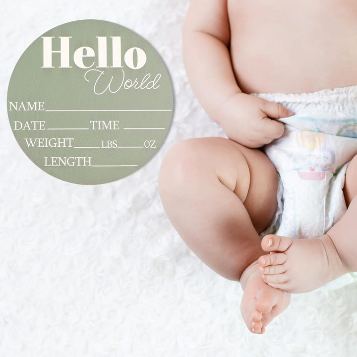 Wooden Baby Name Announcement Sign, 7.08" Birth Announcement Sign Hello World Newborn Photo Prop for Babies for Baby Shower Party Gift Keepsakes (Green)