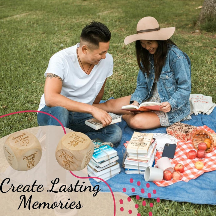Deluxe Date Night Dice Game - Fun Romantic Couples Gift - 5 Dice, Decision Coin, Board & Carry Bag for Bachelorette, Anniversary, Wedding, Bridal Shower - Girlfriend Wife Husband Him Her Anniversaries