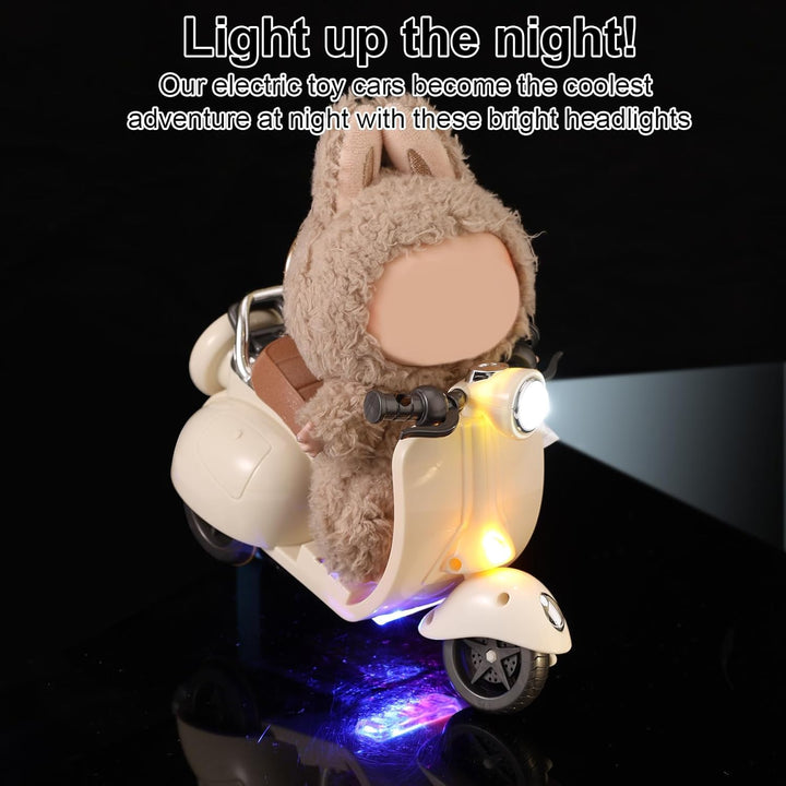Mini Scooter Toy, Interactive Model Doll Car Accessories with Music and Light Toy Vehicle for Dolls Motorcycle Rotating Desktop Decoration Ornament