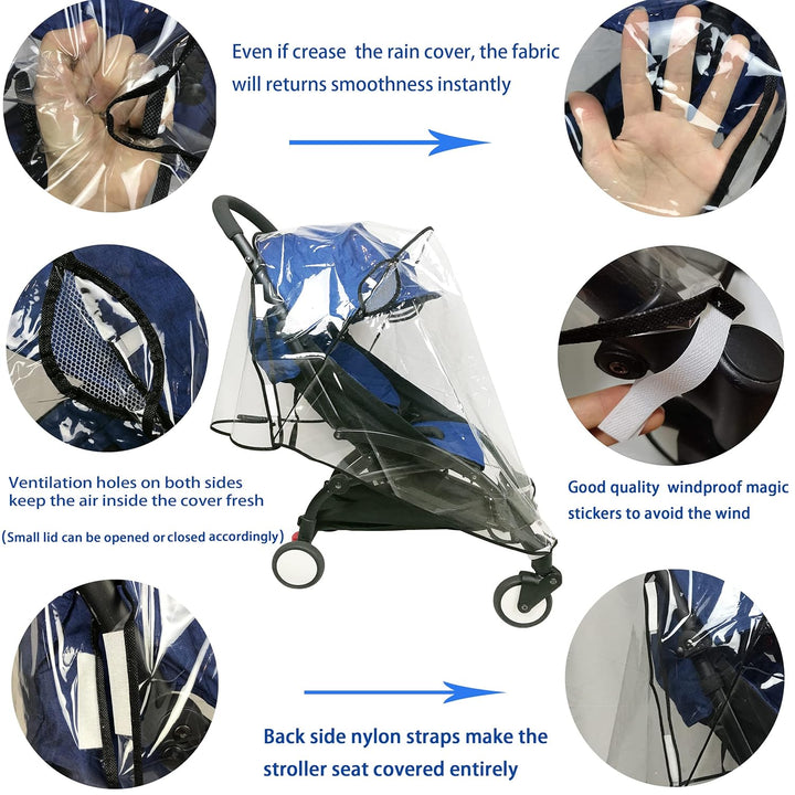 Stroller Rain Cover Universal Stroller Cover for Toddler Umbrella Stroller,Compact Travel Stroller, Waterproof Snow Wind Weather Shield,Food Grade EVA No Odor