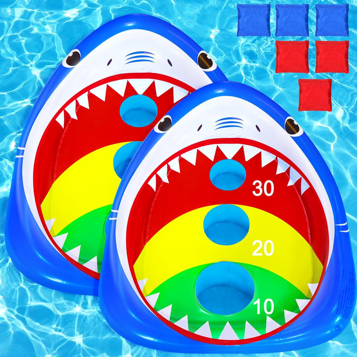 Kids Fun Pool Toys,Inflatable Shark Cornhole Board Floating Water Game Outdoor Swim Play for Adults Family,Cool Summer Party Gift for 6 7 8 9 10 12 Year Old Boy Girl Teen