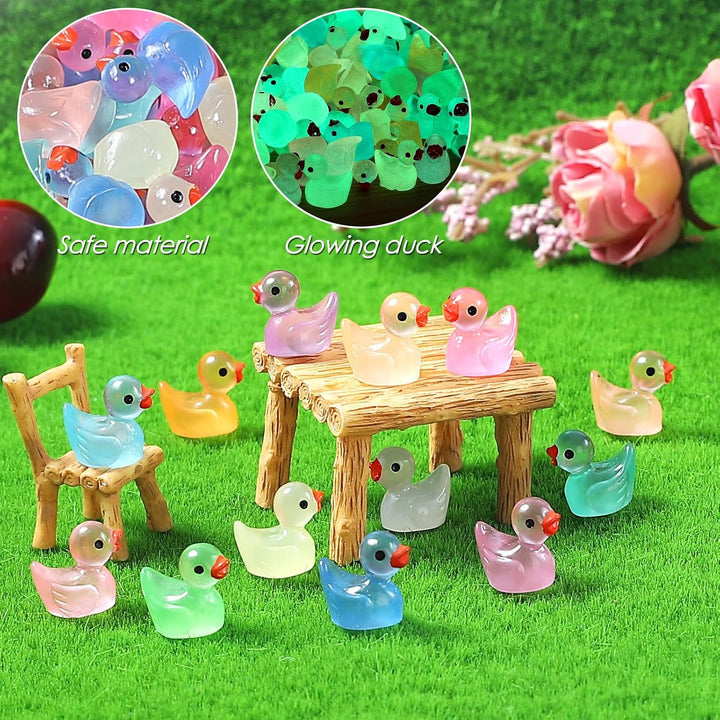 130Pcs Luminous Mini Resin Ducks,Glow in the Dark Tiny Duck for Home Hide Prank Game Dollhouse Decor Aquarium Potted Miniature Landscape DIY Ornament