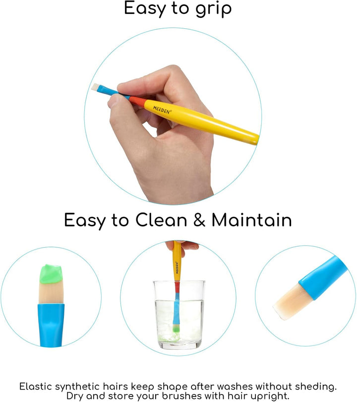 Paint Brushes for Kids: 5 Pcs round Flat & Fan Kids Paintbrush Set for All Purpose - Preschool Toddler Paint Brushes for Acrylic & Washable Paint