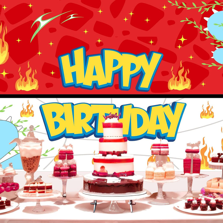 Happy Birthday Cartoon Backdrop, Large Anime Themed Photo Banner, Red, White, Blue & Yellow, Polyester, 100X150Cm/39.4X59In, Birthday Party Decoration Supplies