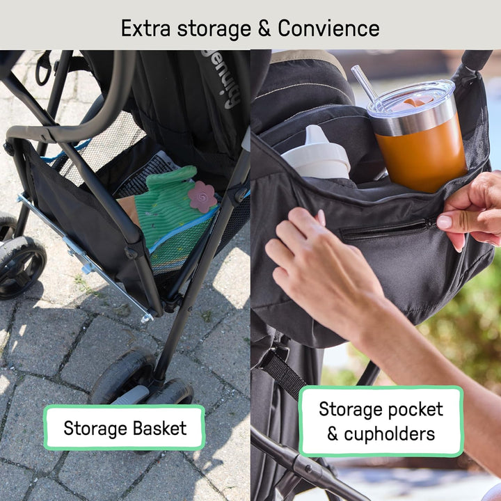 3D Mini Convenience Stroller – Lightweight Stroller with Compact Fold, Multi-Position Recline, Canopy with Pop Out Sun Visor – Umbrella Stroller for Travel & More, Blue/Black