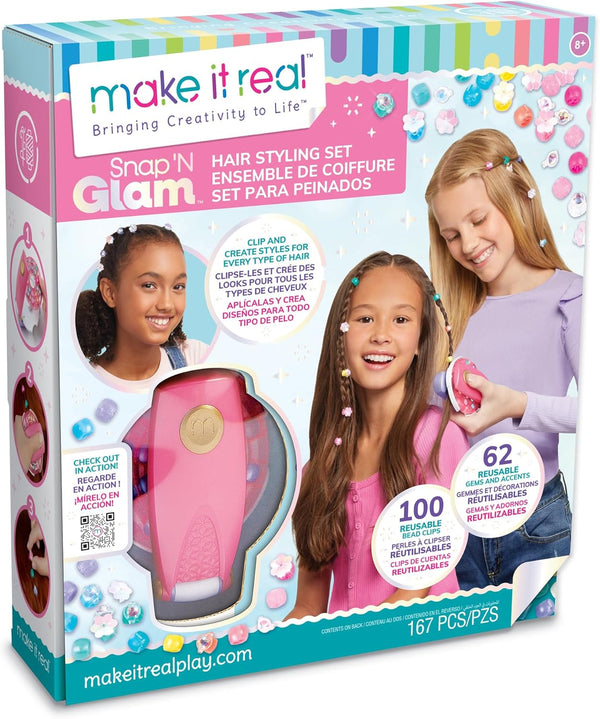 : Snap N' Glam Hair Styling Set - Reusable Gems, Accents & Bead Clips, Create Unique Styles for Every Type of Hair, Girls & Kids Ages 8+