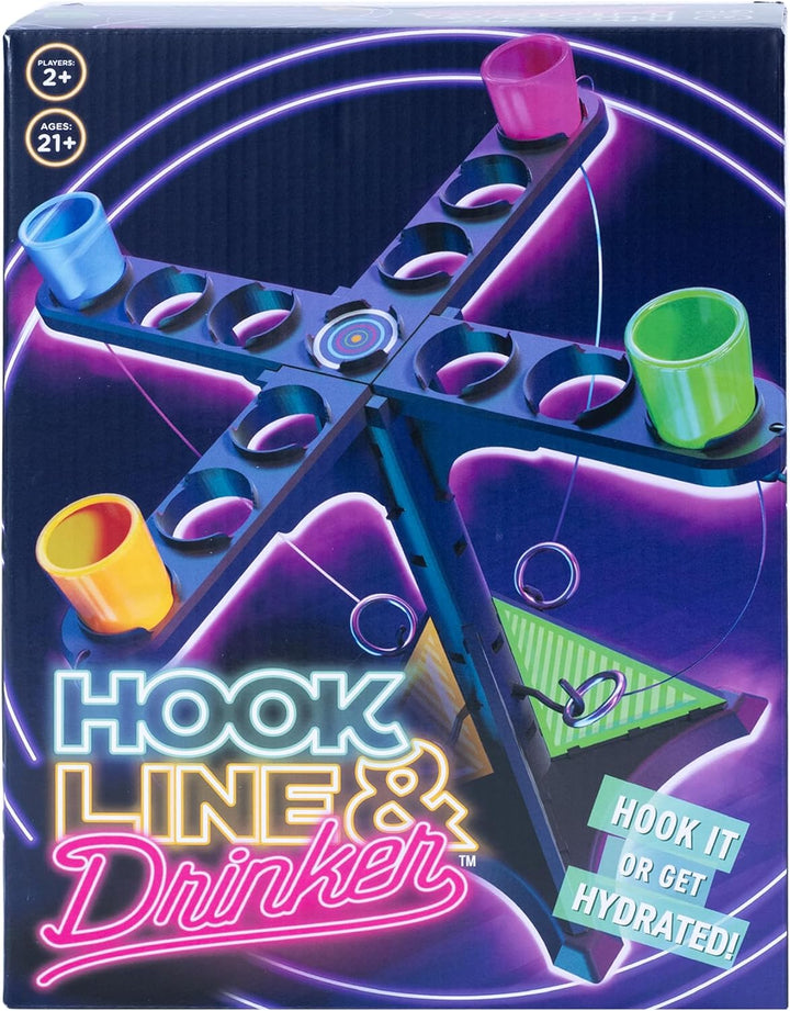 Hook Line & Hydration Party Game – Fun Ring Toss Game for Adults | 13" Tower with Shot Glasses | Perfect for Parties, 2+ Players, Ages 21+