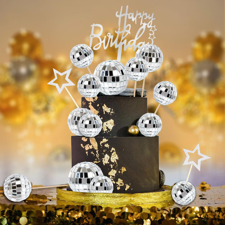 36 Pcs Disco Ball Cake Toppers Happy Birthday Cake Topper 1970S Disco Ball Cake Picks Disco 70S Party Decorations Disco Party Decorations