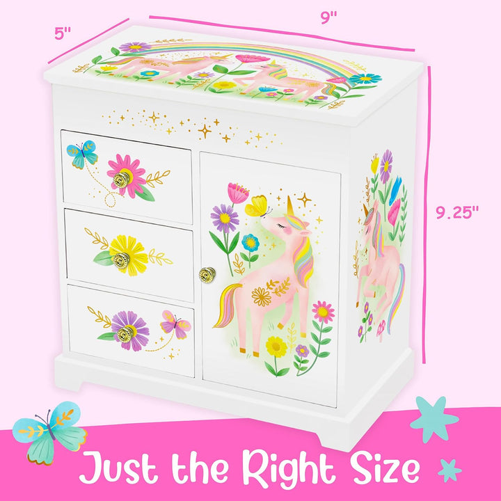 Unicorn Musical Jewelry Box for Girls - Unicorn Toys for Girls Age 4-6 - Kids Jewelry Box with Drawers - 9 X 5 X 9.3 In