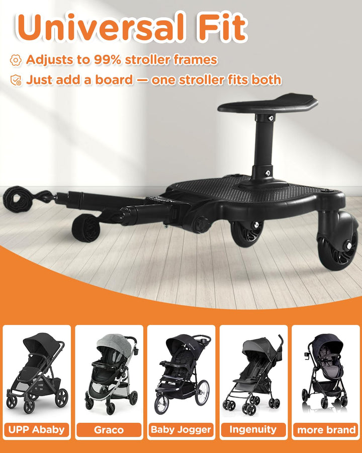 Universal Stroller Board - Stroller Attachment for Toddler to Ride,Detachable 2 In1 Sit and Stand Toddler Stroller Attachment,Holds Children up to 55 Lbs Stroller Seat Attachment.(Black)