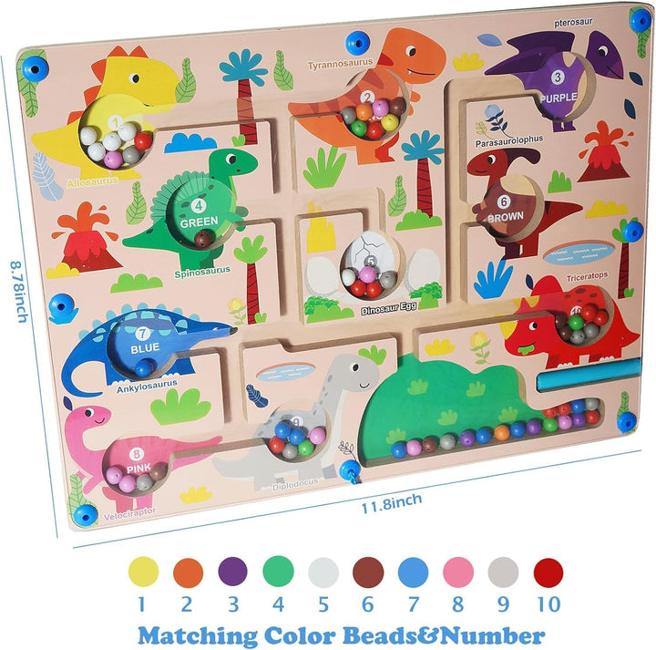 Magnetic Color and Number Maze, Montessori Toys for 3+ Year Old, Wooden Puzzle Activity Board, Toddler Counting Maze Toys for Boys Girls Preschooler 3 4 5 Years Old Gift