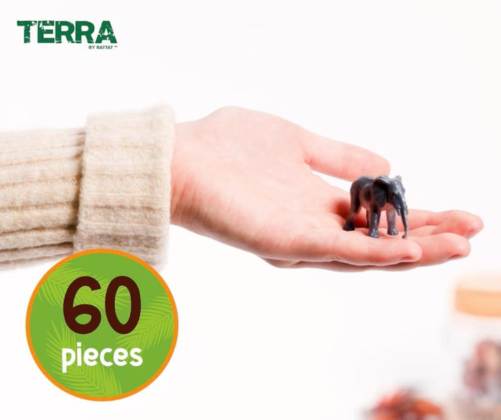 – 60 Pcs Wild Creatures Tube – Realistic Mini Animal Figurines – Lion, Hippo, Tiger, Bear & More Safari Animals – Plastic Educational Toys for Kids and Toddlers 3 Years +