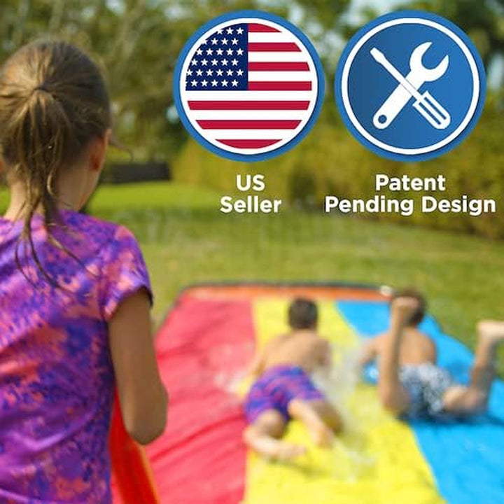 Premium Triple Water Slide with 3 Bodyboards, 20Ft Heavy Duty Slip Splash and Slides-Advanced 3-Way Sprinkler System, Splash Pad Mat Backyard Summer Outdoor Water Toys N Long Slides for Kids