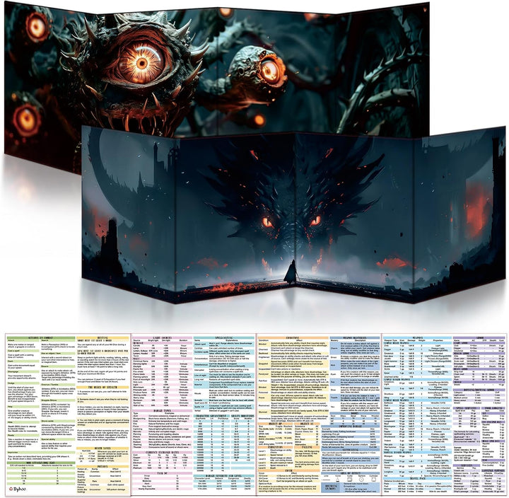 2 PCS DM Screen for D&D 5E with 2 Immersive Themes，Waterproof Reusable Surface, Tri-Fold Portable Design Folds to A4 Size DND Accessories Compatible with Players Handbook