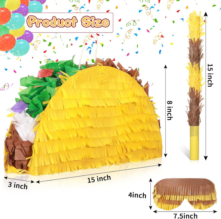 Taco Piñata Set Mexican Birthday Party Decorations Cinco De Mayo Fiesta Theme Taco Pinata with Plastic Stick and Blindfold for Mexican Themed Party Supplies Favors, 15 X 8 X 3 Inches