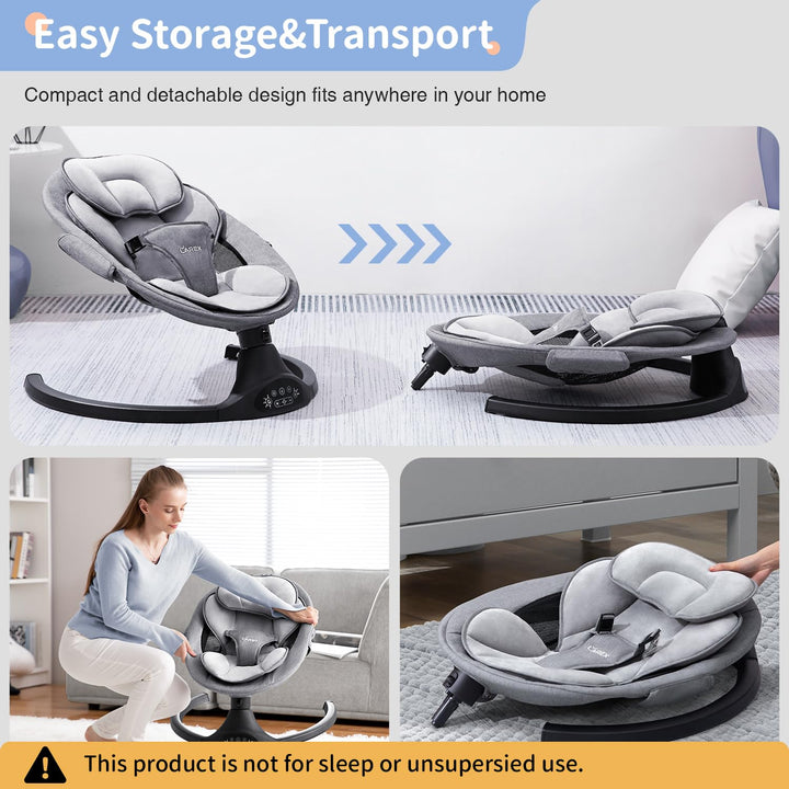 Baby Swing Infant Swing Electric Toddler Baby Rocker Portable for Newborn Boy Girl, 5 Sway Speeds with Remote Control, 10 Preset Melodies and Bluetooth, 0-6 Months Max 20 Lbs (Black)
