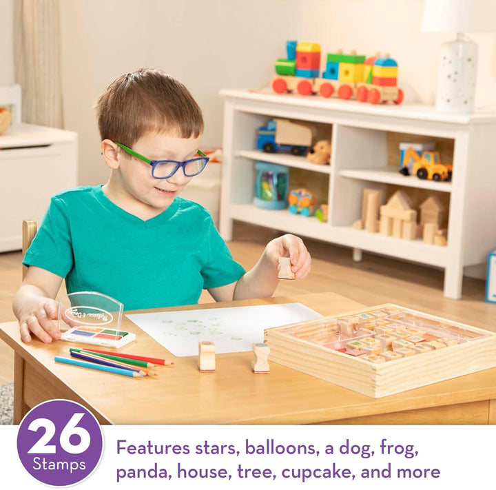 Wooden Stamp Set, Favorite Things - 26 Wooden Stamps, 4-Color Stamp Pad