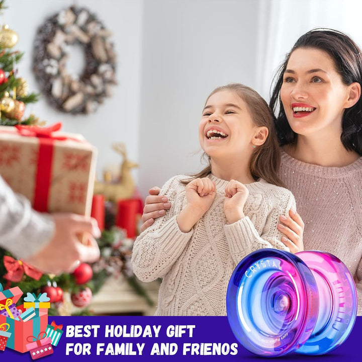 K2 Crystal Responsive Yoyo for Kids 8-12, Professional Fingerspin Trick Yoyo for Advanced, Dual Purpose Mode with Unresponsive Bearing+12 Yo Yo Strings+Yo-Yo Case Bag (Pink Purple Gradient)