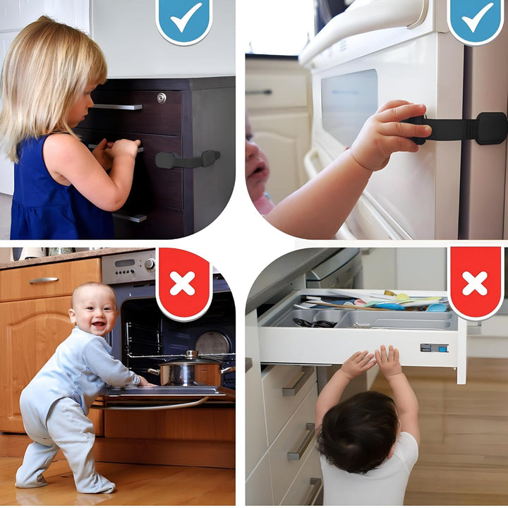 3M Adhesive Child Safety Strap Locks by , Baby Latches for Cabinets, Dishwashers, Fridges, Ovens and Trash Cans, Stain Free Toilet Lock (6 Safety Latches)