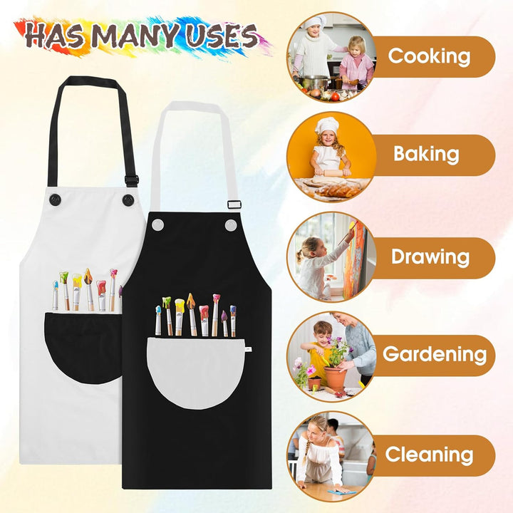 2 Pack Children'S Apron, Adjustable Waterproof Art Apron with Pockets, Girls Boys Bib Aprons for Kids Painting Crafting Cooking Baking Art Gardening(Gray and Black)