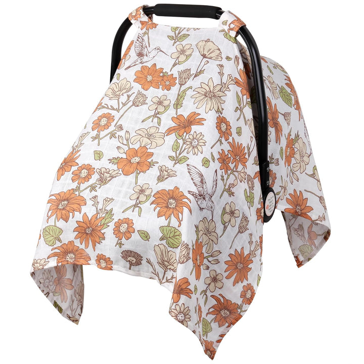 Muslin Carseat Cover for Babies,  Breathable Infant Carseat Cover Lightweight Baby Carrier Cover for Girls Boys, Fit Spring Summer/Hot Days/Warm Weather, Pink Floral