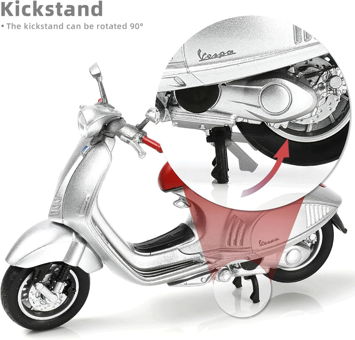 1:18 Scale 946 Moped Figurine Static Mini Scooter Model Toy Roman Holiday Collection Souvenir Figurine Simulation Motorcycle Toy Cake Topper Gift for Adult Kid Boy (Silver Color)