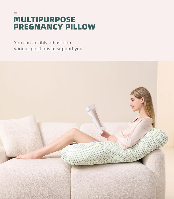 Pregnancy Pillow for Pregnant Women, Soft Pregnancy Body Pillow, Support for Back, Belly, HIPS, Legs, Maternity Pillow with Detachable and Adjustable Pillow Cover