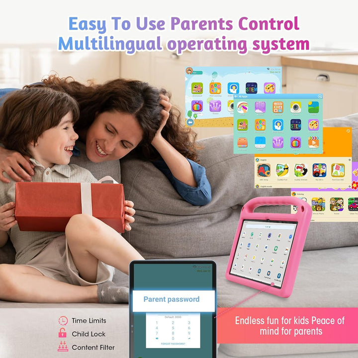 2025 Upgraded Kids Tablet, 10 Inch Android 14 Tablet for Kids, 8GB (4+4) RAM + 128GB Storage, 6000Mah Long Battery, Dual Cameras, Great Tablet for Toddlers, Case Included (Pink)