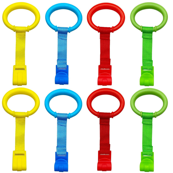 4 Pcs Baby Playpen Pull up Rings- Baby Crib Pull up Rings- Baby Walking Exercises Assistant Rings- Baby Bed Stand up Rings Baby Cot Hanging Rings for Infant Baby Toddler