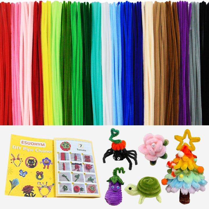 200PCS Pipe Cleaners with Instruction Manual 20 Colors Chenille Stems Bulk Art Craft Supplies Colorful Thick Fluffy Fuzzy Wire Sticks DIY Project for Kids Adults Back to School Supplies