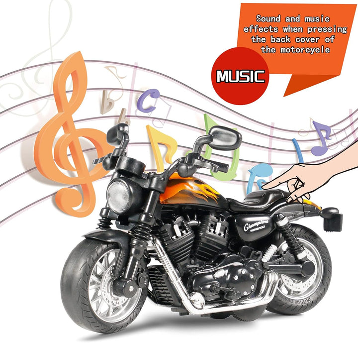 Die Cast Toy Motorcycle,Pull Back Motorcycle with Sounds and Lights 1:14 Friction Powered Kids Toy Cars,Motorcycle Toys Gift for Boys or Girls over 3 Years Old Birthday Christmas (Black)