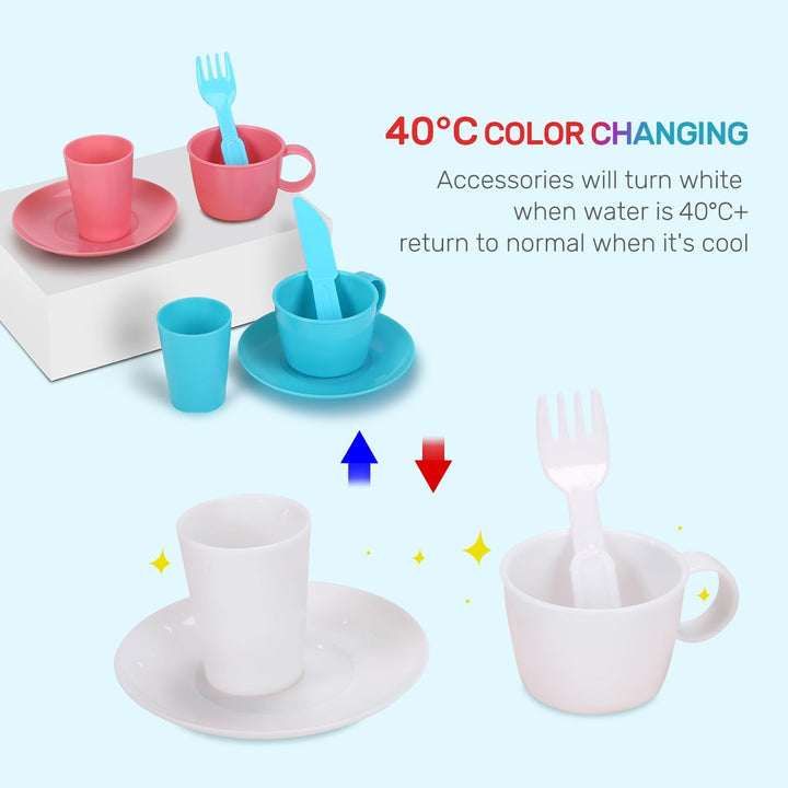 Color Changing Kitchen Sink Toys, Children Electric Dishwasher Playing Toy with Running Water, Upgraded Faucet, Automatic Water Cycle System Play House Pretend Role Play Toys for Boys Girls